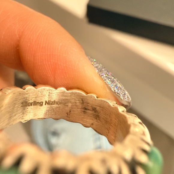 Nizhoni Traders Wild Horse & Kingman Turquoise Sterling Silver Eternity Band - Picture 6 of 6